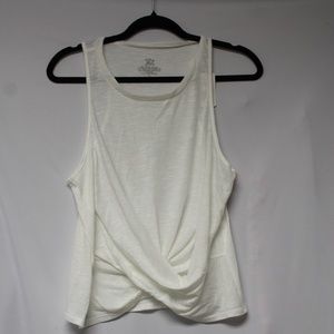 Cut The Frills Off White Front Tie Athletic Top.  Sz. L/XL